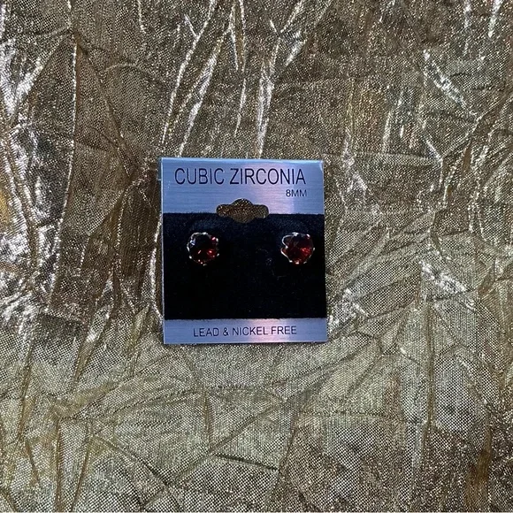8mm Cubic Zirconia Stud Earrings – Deep Red Sparkle - Picture 1 of 1